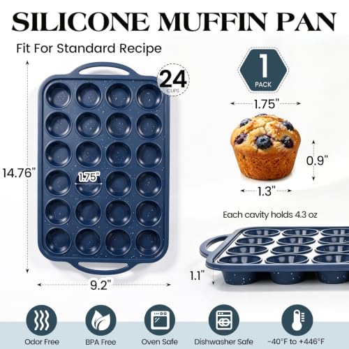 Mini Silicone Muffin Pan 24 Cups with Reinforced Metal Frame Blue - Small Bites