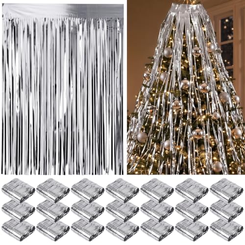 Silver Christmas Tree Tinsel Icicles Decor 20 x 40 Inches - Pack of 20