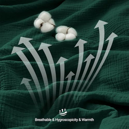 Dark Green Twin Muslin Cotton Duvet Cover Set - Fluffy Solid Bedding
