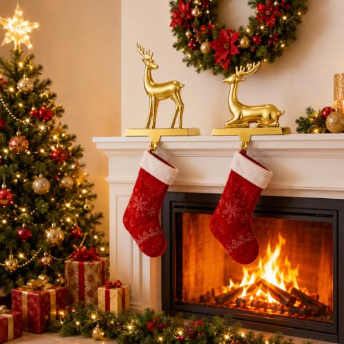 Gold 2-Pack Christmas Stocking Holders for Mantle - Festive Holiday Decor