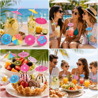 50 PCS Colorful Tropical Cocktail Umbrella Straws and Picks Set