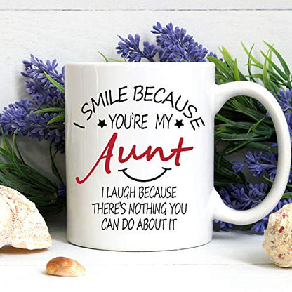 White Aunt Mug - I Smile Because You Are My Aunt 11oz Gift Coffee Cup
