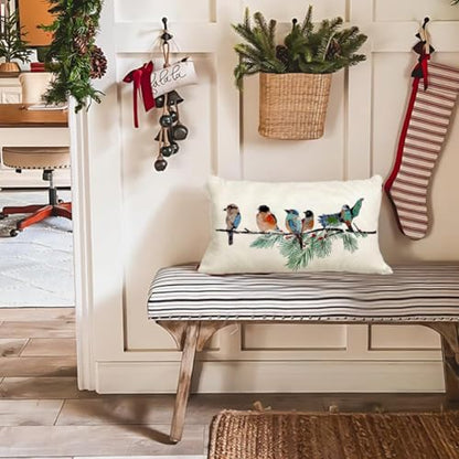 Christmas Bird Pillow Cover 12x20 Teal Winter Home Decor - Pack of 1