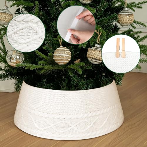 White Knit Christmas Tree Collar 24-28 Inch Tree Base Cover Ring - Holiday Decor