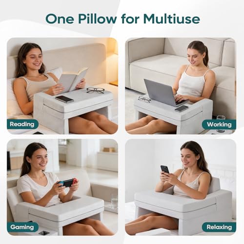 DUMOS Ergonomic Reading Pillow with Cup Holder & Memory Foam Lap Desk - Square