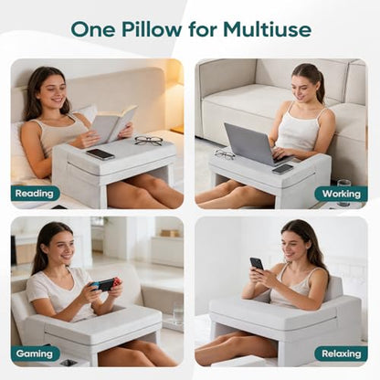 DUMOS Ergonomic Reading Pillow with Cup Holder & Memory Foam Lap Desk - Square