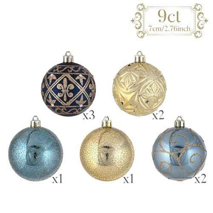 Valery Madelyn Christmas Ball Ornaments, 9ct Blue and Gold Shatterproof Christmas Tree Decorations Set, 2.76 Inches Luxury Hanging Ornaments for Xmas Trees Bulk Holiday Decor