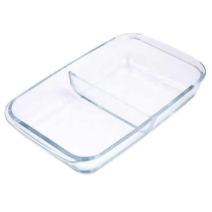 Glad Clear Glass Oblong Baking Dish | 1.6-Quart Nonstick Rectangular Bakeware Casserole Pan | Freezer-to-Oven and Dishwasher Safe, 2 Compartment