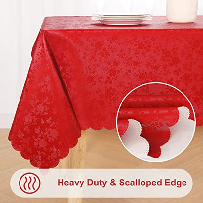 Red Waterproof Heavy Duty Vinyl Rectangular Tablecloth 70 x 120 Inches