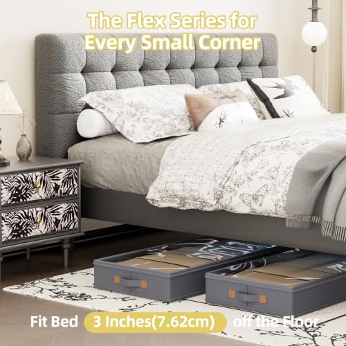 2-Pack 3-Inch Low Profile Under Bed Storage Container with Lid - Dark Grey, Slim & Sturdy