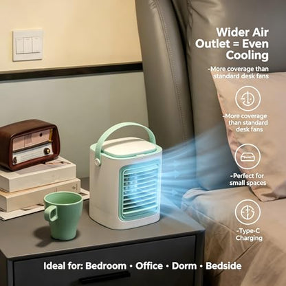 Mini Air Conditioner Blue Portable Evaporative Cooler with 3 Speeds