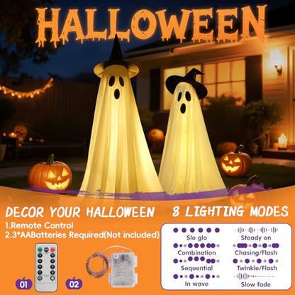 Outdoor Ghost Halloween Decorations Set with LED Lights and Adjustable Height