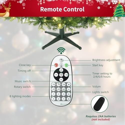 Pre-Lit 6ft Rotating Christmas Tree with 360° Base, 860 Tips, 8 Lighting Effects