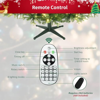 Pre-Lit 6ft Rotating Christmas Tree with 360° Base, 860 Tips, 8 Lighting Effects