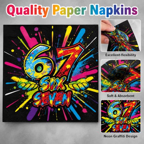 Neon 6 7 Meme Birthday Party Tableware Set for 24 Guests
