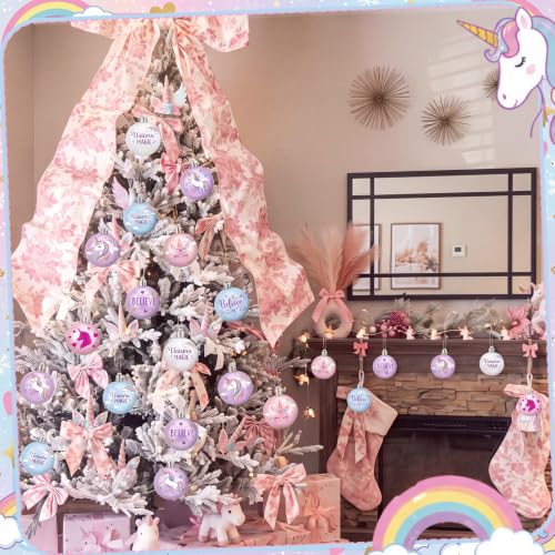 Unicorn Christmas Ornaments Set - 24 Fairy Tale Tree Decorations - Pink Purple Blue