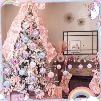 Unicorn Christmas Ornaments Set - 24 Fairy Tale Tree Decorations - Pink Purple Blue