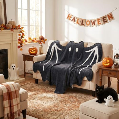 Halloween Bat Blanket Spooky Black Throw Blanket - 50x60 Inch, Gift for Women & Friends