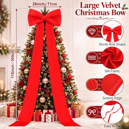 Extra Large Satin Christmas Tree Topper Bow 118in Red Streamers
