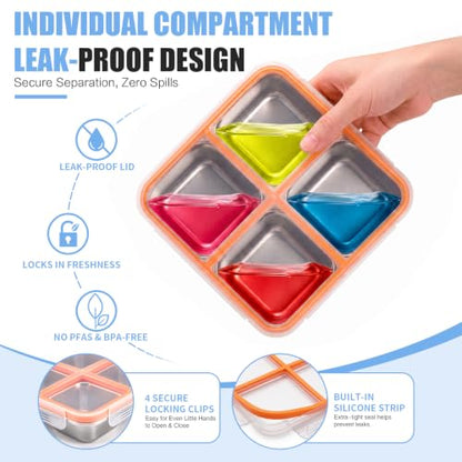 4 Pack Stainless Steel Snack Containers - Leak-Proof 4 Compartments, 3 Cups Each - Variation of THIS listing