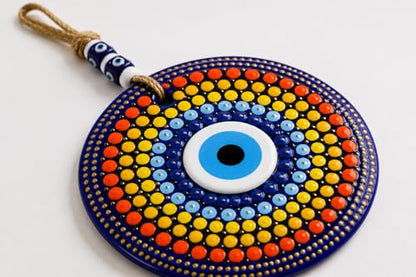 Hand Painted Evil Eye Wall Decor 22cm - Mandala Stained Glass Art
