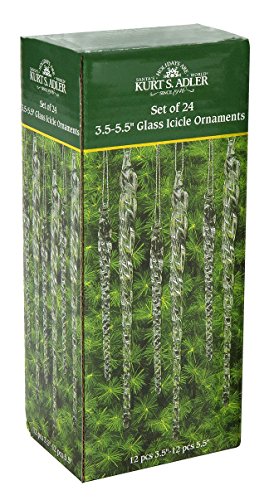Icicle Christmas Ornaments Set of 24 - Clear Glass, 3.5-5.5 Inch, Variation 1