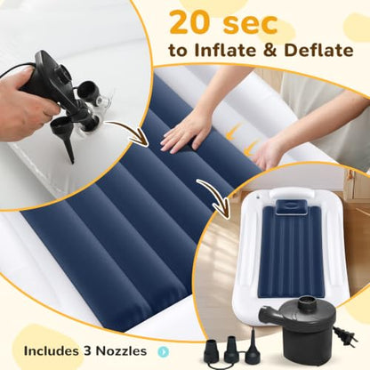 Inflatable Toddler Travel Bed 53 Inch Portable Air Mattress with Safety Rails