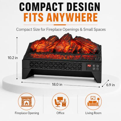18 Inch Electric Fireplace Logs Insert with App Control - 1400W Heater