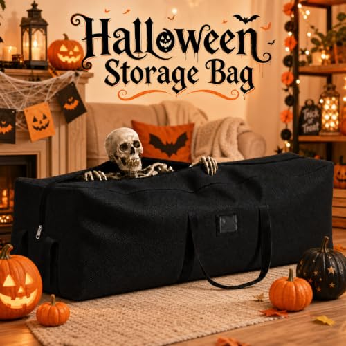 Black Halloween Skull Storage Bag Fits 12 Ft Skeleton or Xmas Tree