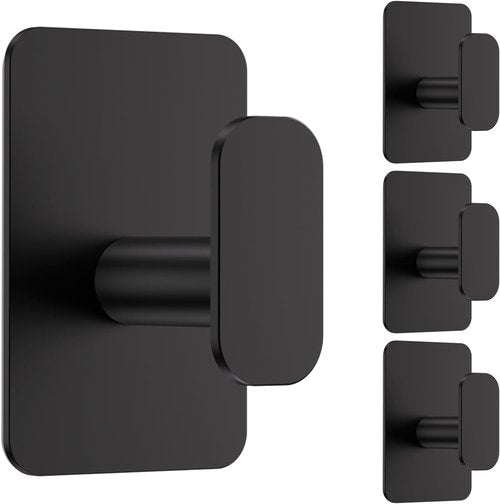 Heavy Duty Self Adhesive Hooks by [Brand Name] - 26lb Max Capacity, Waterproof & Rustproof Stainless Steel | Black, 4 Pack for Towel, Coat, Robe