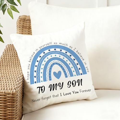 White Throw Pillow Cover 18x18 Inch - Son Gifts from Mom for Christmas Birthday Fathers Day Valentines Graduation