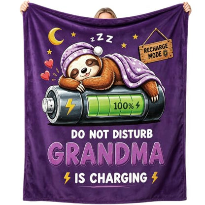 Funny Grandma Gift Blanket with Sloth Design, Cozy Throw for Birthdays