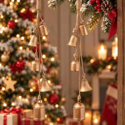 Rust Gold Handmade 30-Inch Christmas Bells for Holiday Decor - 2 Pack