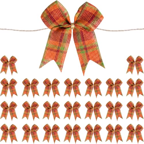 Fall Plaid Mini Bows - 24 Pre-Tied Autumn Decorations for Wreaths & Crafts