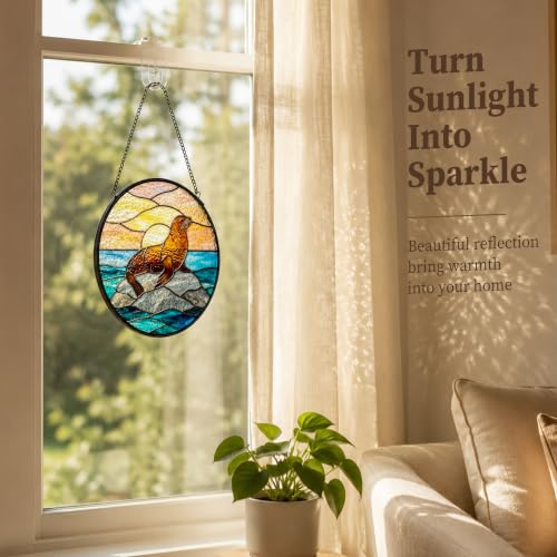 Sea Lion Stained Glass Window Hanging - Coastal Beach Suncatcher, Variation of THIS listing