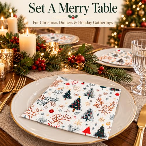 Christmas Paper Napkins Set - Multicolor Square Design, 50 Count, 6.5 x 6.5 Inches