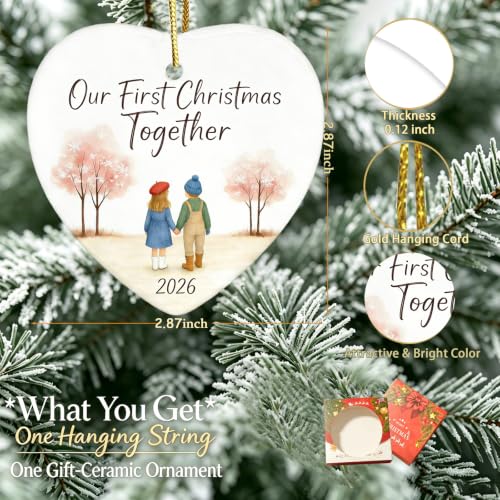 First Christmas Together Heart Ceramic Ornament - Couple Holiday Keepsake - Variation: Together