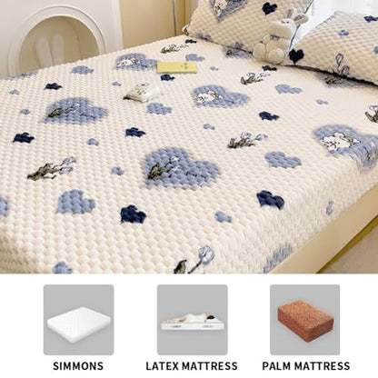 Velvet Fitted Sheet Queen Size 59''x79'' Thick Soft Velvet Bed Cover