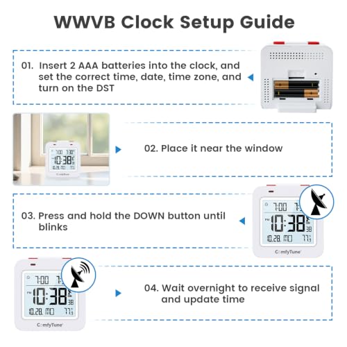 Digital Atomic Alarm Clock with Backlight & Temperature, Battery Operated Bedroom Clock