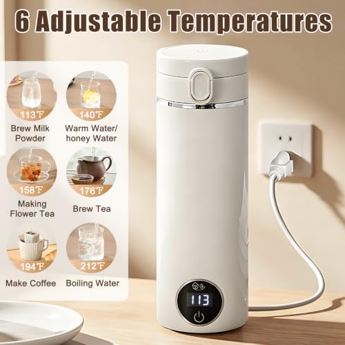 Portable Electric Tea Kettle with USB-C, 17oz Travel Water Boiler 120V