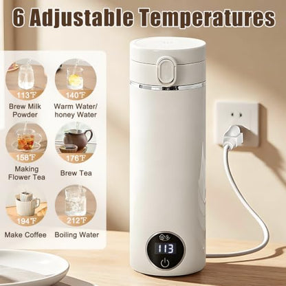Portable Electric Tea Kettle with USB-C, 17oz Travel Water Boiler 120V