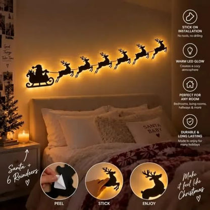 12PCS LED Reindeer Wall Decor - Light-Up Wooden Christmas Decorations - Reindeer and Tree Set