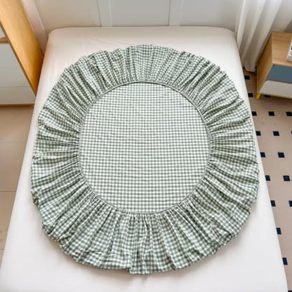 Green Gingham King Fitted Sheet Deep Pocket 16 Inch Washed Cotton Bedding