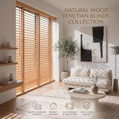 Brown 2-Inch Wooden Slat Cordless Window Blinds - Indoor Horizontal Shades