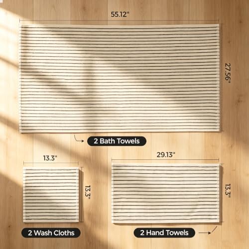 Black and White Striped Cotton Bath Towels Set 6 Pieces for Bathroom Decor