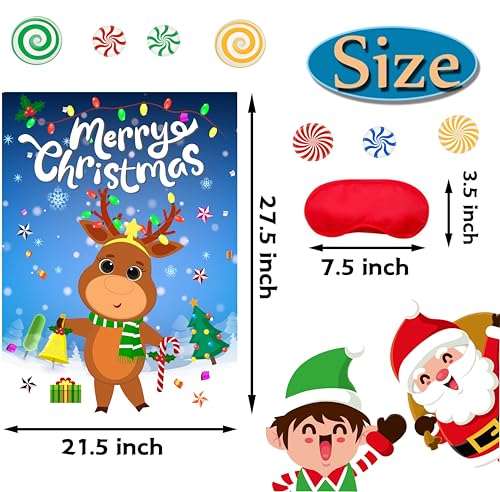 Christmas Pin The Nose On Reindeer Kids Party Game with 24 Reindeer Nose Stickers