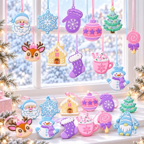 Lunmon 24 Pack Pastel Christmas Ornaments PVC Holiday Tree Decorations