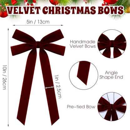Burgundy Velvet Christmas Bow Set - 36 Pack, 5.1 x 10.2 Inches