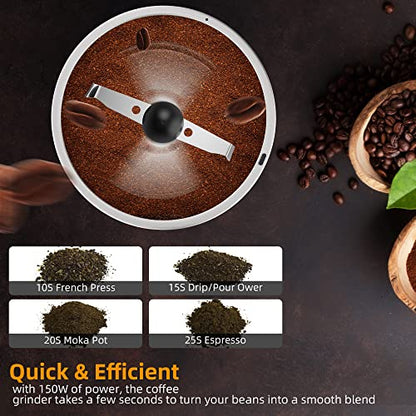 Coffee Grinder Electric, Espresso Coffee Bean Spices Grinder, Coffee Blade Grinders, One Touch Portable Grinder, for Coffee Bean, Spices, Herbs, Nuts, Grains, Black