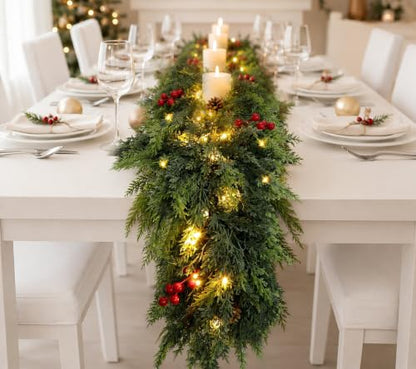 6FT Prelit Lush Cedar Artificial Christmas Garland Real Touch Faux Greenery